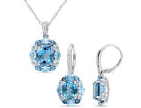 13.00 Carat (ctw) Blue Topaz & Created White Topaz Drop Earrings and Pendant Set in Sterling Silver
